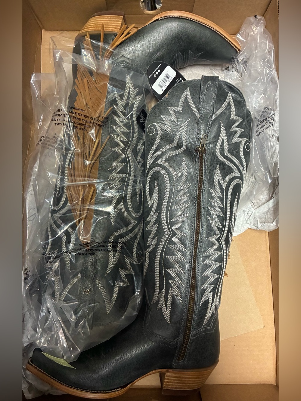 Dan Post Prairie Dancer DP7102 Women’s 8.5 M Blue Leather Fringe Tall Western Bo